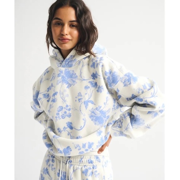 Abercrombie & Fitch Tops - Abercrombie & Fitch Floral Toile Hoodie Blue Cream Soft A&F Collection medium